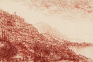 Gerald Judah Ososki (1903-1981) Positono, Italy, signed and dated 1961, sepia chalks, 29 x 43.5cm