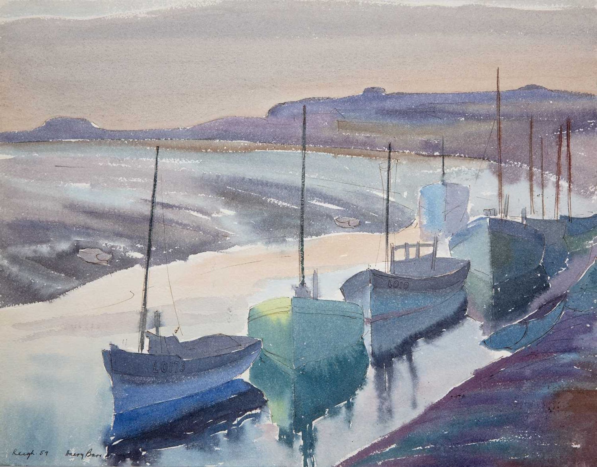 Harry Barr (1896-1987) Leigh, signed, dated 59 and inscribed with title, ink and watercolour, 36 x