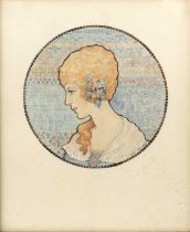 Helen Maughan (20th century) Head study of a lady in mosaic, signed, watercolour, 24.5 in tondo