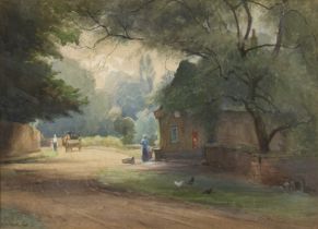 Leonard Marlborough Powell (19th/20th century) The Village Street, signed and dated 1910,