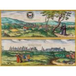 Braun & Hogenberg Oxonium and Vindesorium, etching, hand-coloured, pub. Cologne 1575, 36 x 48cm