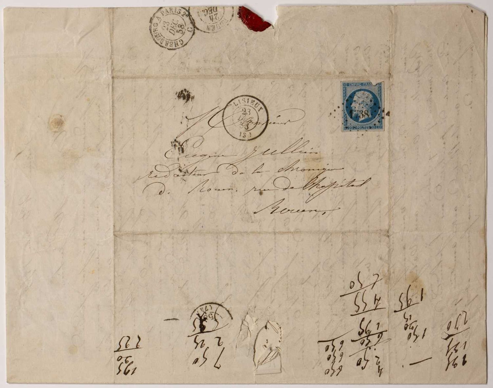 Hamon, Jean-Louis A letter dated 1858 addressed to 'Mon Cher Mr Julien' (Eugene Julien), director of - Image 2 of 5