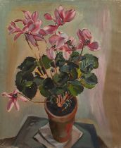 Harry Barr (1896-1987) Still life – cyclamen in a terracotta pot, oil on canvas, 61.5 x 51cm Wear