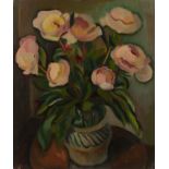 Harry Barr (1896-1987) Still life – a stoneware vase of pink peonies, oil on canvas, 61 x 51cm;
