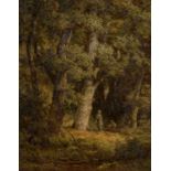 Jan Willem van Borselen (1825-1892) Figures in a wooded glade, signed, oil on canvas, 38 x 30cm