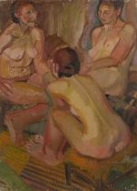 Harry Barr (1896-1987) A discussion between nudes, oil on canvas, 76 x 56cm; and a further female