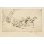 Eileen Soper (1905-1990) 'The Wheelbarrow Race', etching, pencil signed in the margin, 10 x 17.