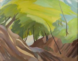 Harry Barr (1896-1987) A wooded lane, oil on canvas, 71 x 91cm; and two further similar (3)