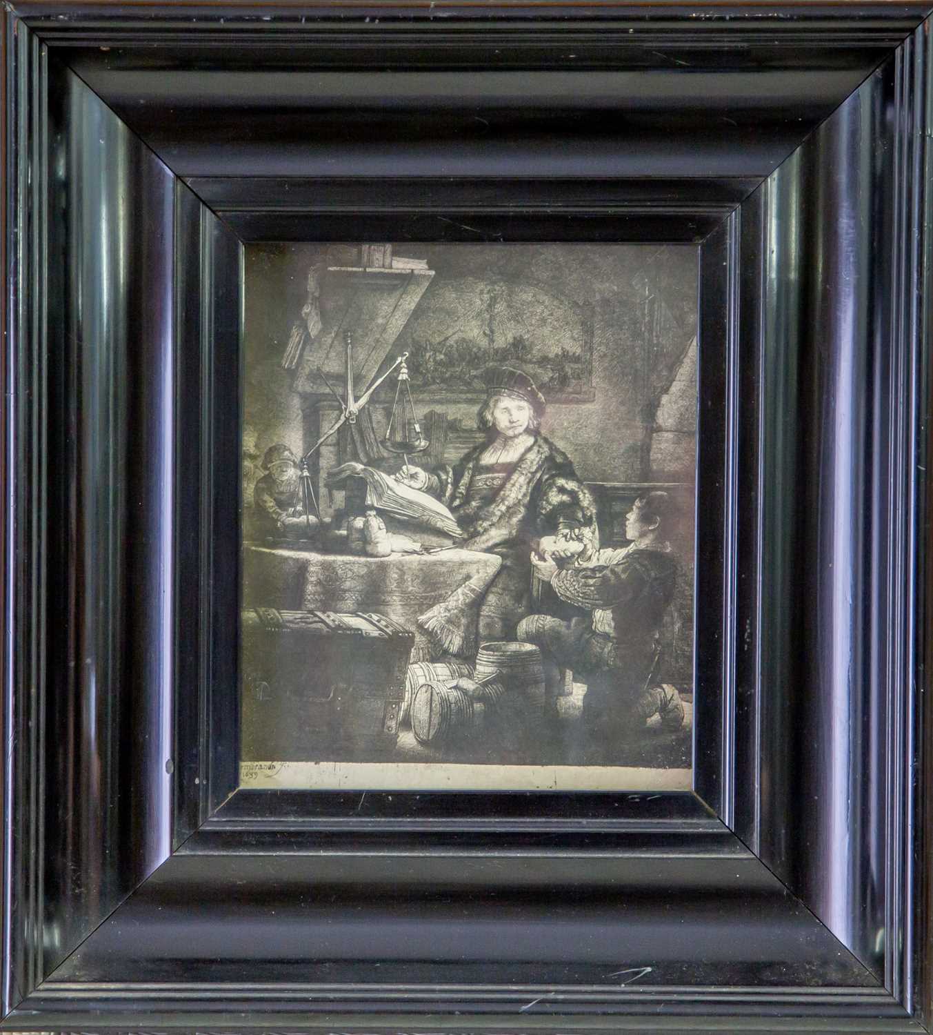 After Rembrandt Jan Uytenbogaert the Goldweigher, monochrome print, 23 x 19cm; and five further to - Image 2 of 17