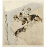 George Vernon Stokes (1873-1954) Beagles on a cliffs edge, signed and numbered 38/75 in pencil to