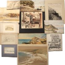 A folder of fourteen 19th and early 20th century watercolours and drawings including an Italian