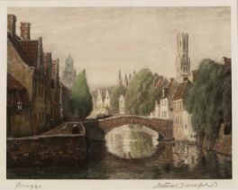 Bruno Bielefeld (1879-1973) 'Bruges', mezzotint in colours, pencil signed in the margin and