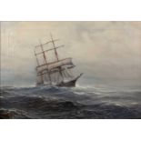 Johannes Holst (1880-1965) A fully-rigged sailing vessel at sea, signed, oil on canvas, 46 x 67cm