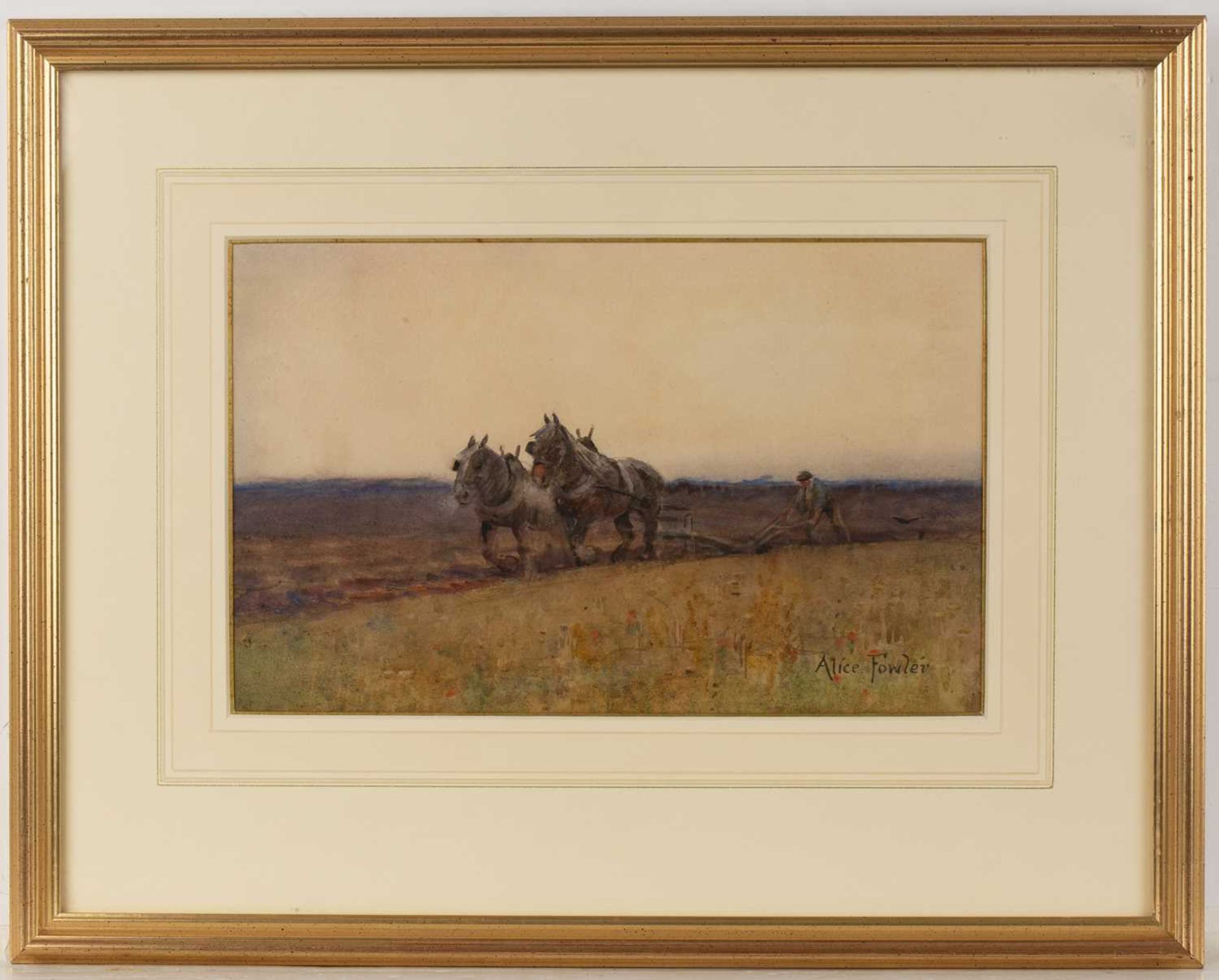 Alice Fowler (20th century) Ploughing the field, signed, watercolour, 19.5 x 31cm; and Follower of - Bild 2 aus 6