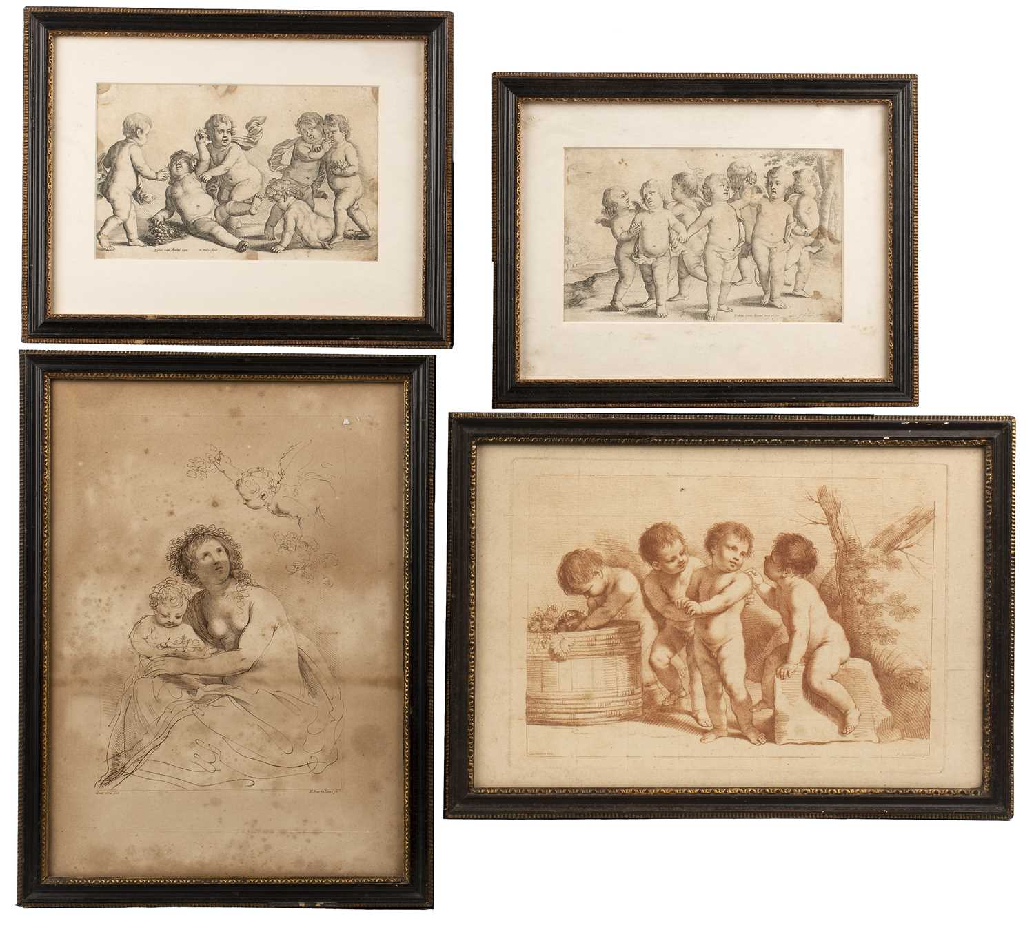 Francesco Bartolozzi after Guercino A group of putti, sepia stipple engraving, 22 x 31.5cm, eleven - Image 2 of 5