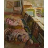 Harry Barr (1896-1987) Farmyard with pigs and troughs, oil on canvas, 66 x 56cm