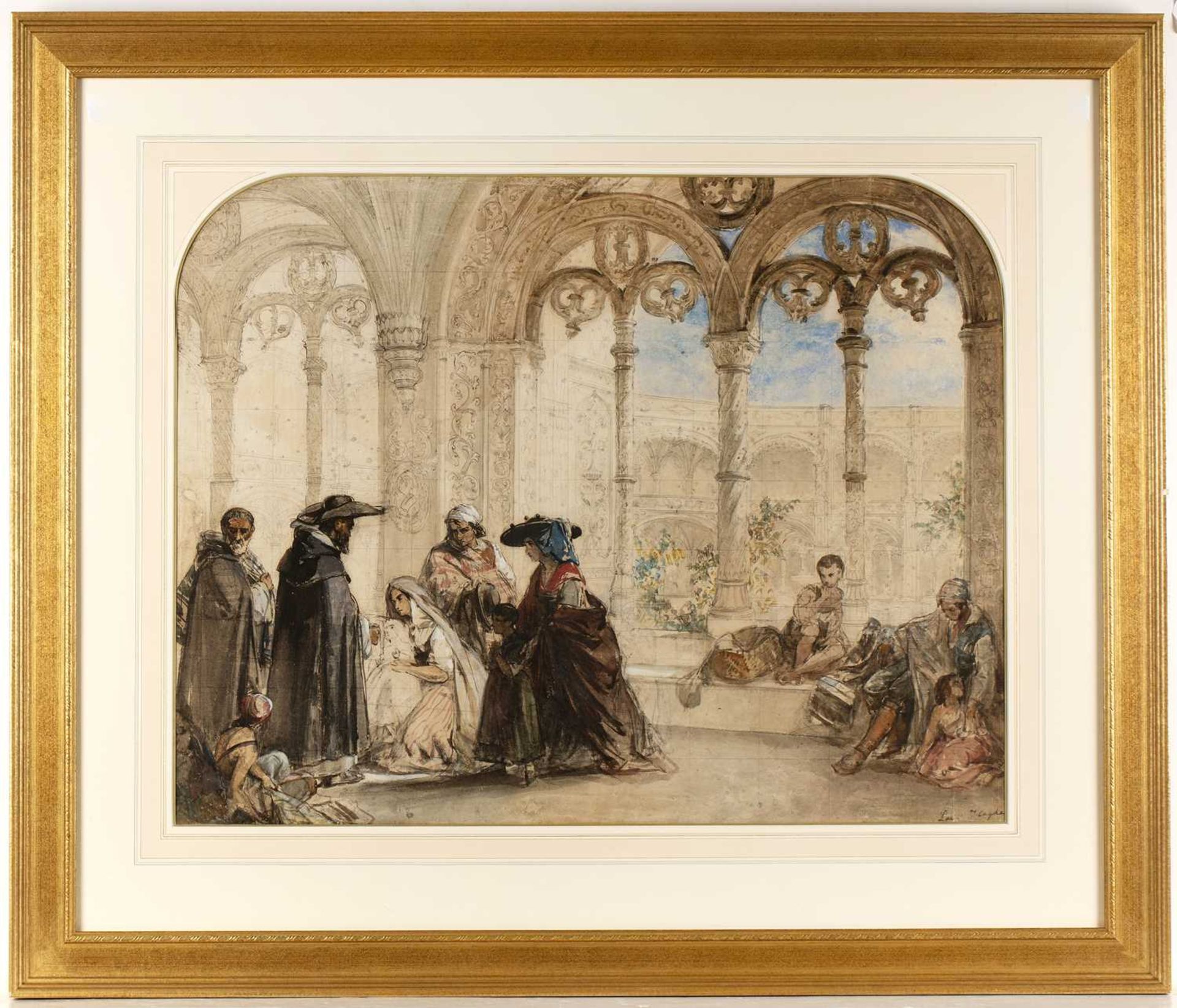 Louis Haghe (1806-1885) A Continental arched portico with priest administering to a child, signed, - Bild 2 aus 3