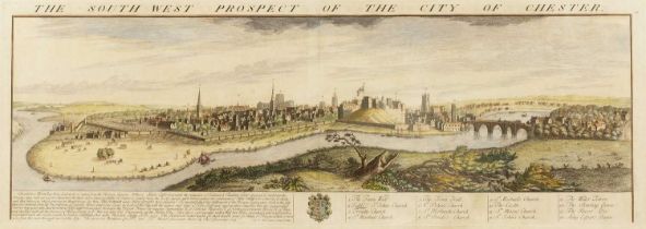 Samuel & Nathaniel Buck South West Prospect of the City of Chester, hand-coloured etching, 24.5 x