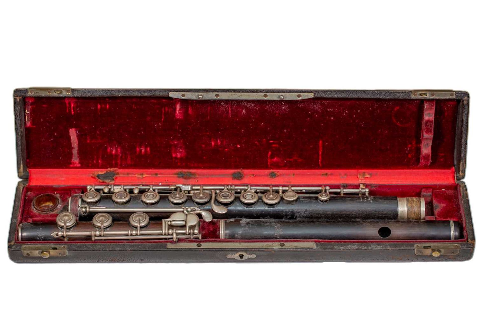 A late 19th century French flute by Louis Lot Paris 72cm in length with original case Light
