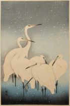 Ohara Koson (1877-1945) Egrets, woodblock, signed with seal, 36.5 x 24cm Good condition, minor