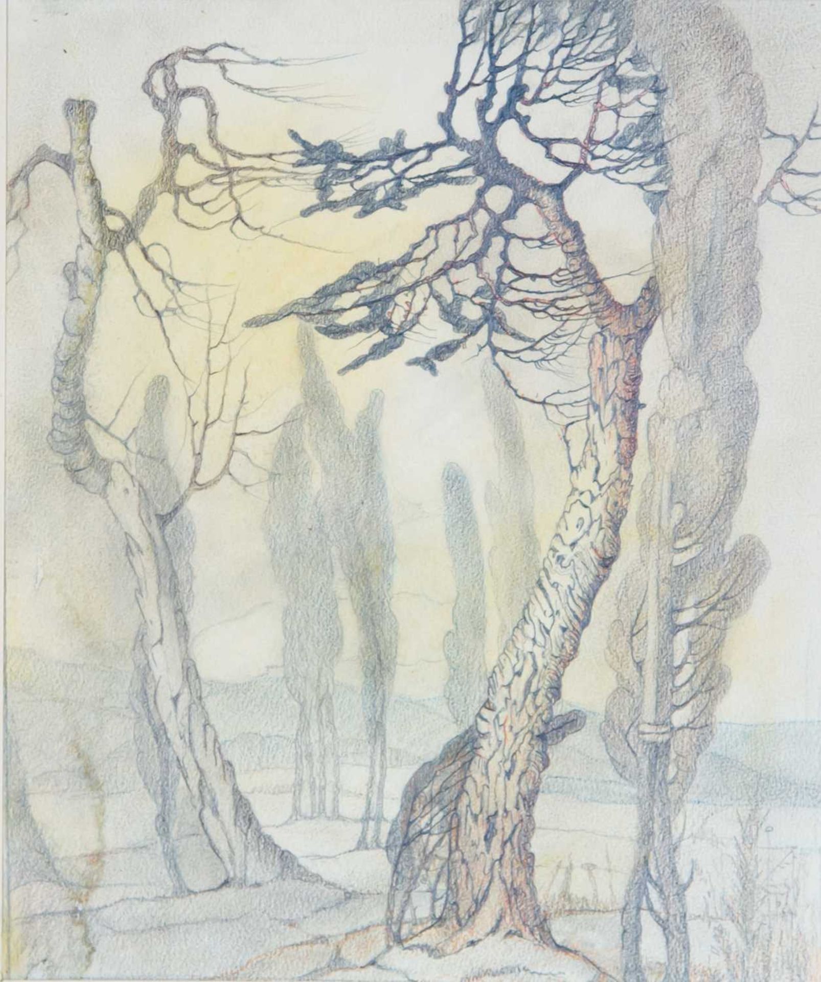 Gemma Vercelli (1916-1995) Landscape with trees, mixed media, 29.5 x 25cm