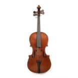 A German three-quarter size violin, 33.3cm; with triangular shaped case