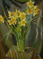 Harry Barr (1896-1987) Still life – daffodils in a glass vase, signed, oil on canvas, 75 x 54cm