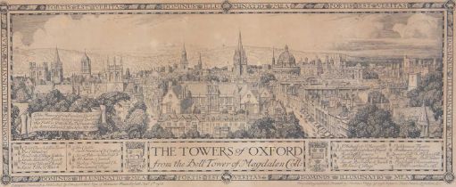 Edmund Hort New The Towers of Oxford from the Bell Tower of Magdalen College, engraving, 21 x 53cm