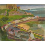 Harry Barr (1896-1987) A coastal harbour town, oil on canvas, 50 x 61cm