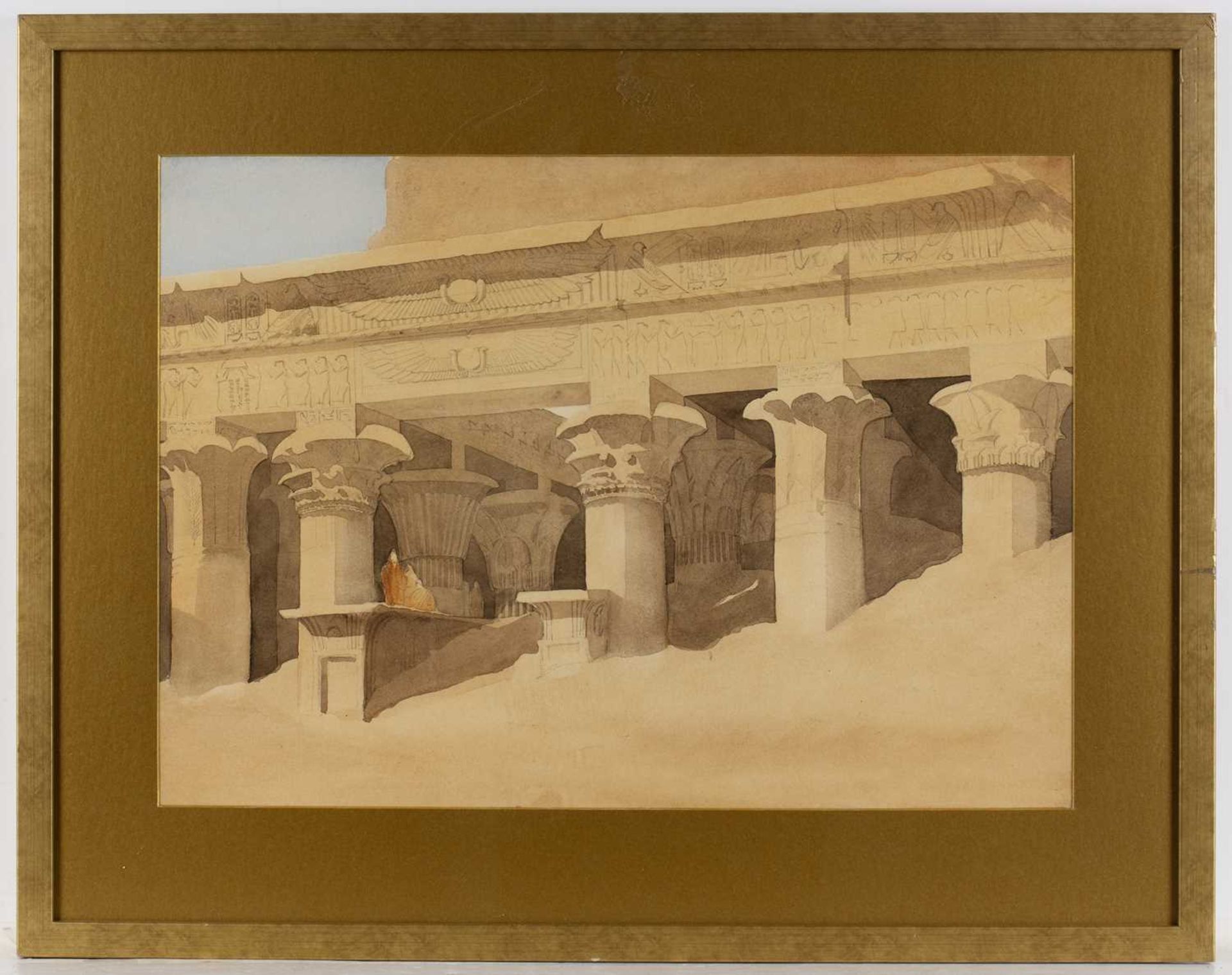 Follower of David Roberts (1796-1864) An Egyptian portico, pencil and watercolour, 36 x 52cm; and - Bild 4 aus 5