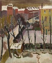 Harry Barr (1896-1987) Back gardens in Winter, oil on canvas, 61 x 51cm Condition good. Slight