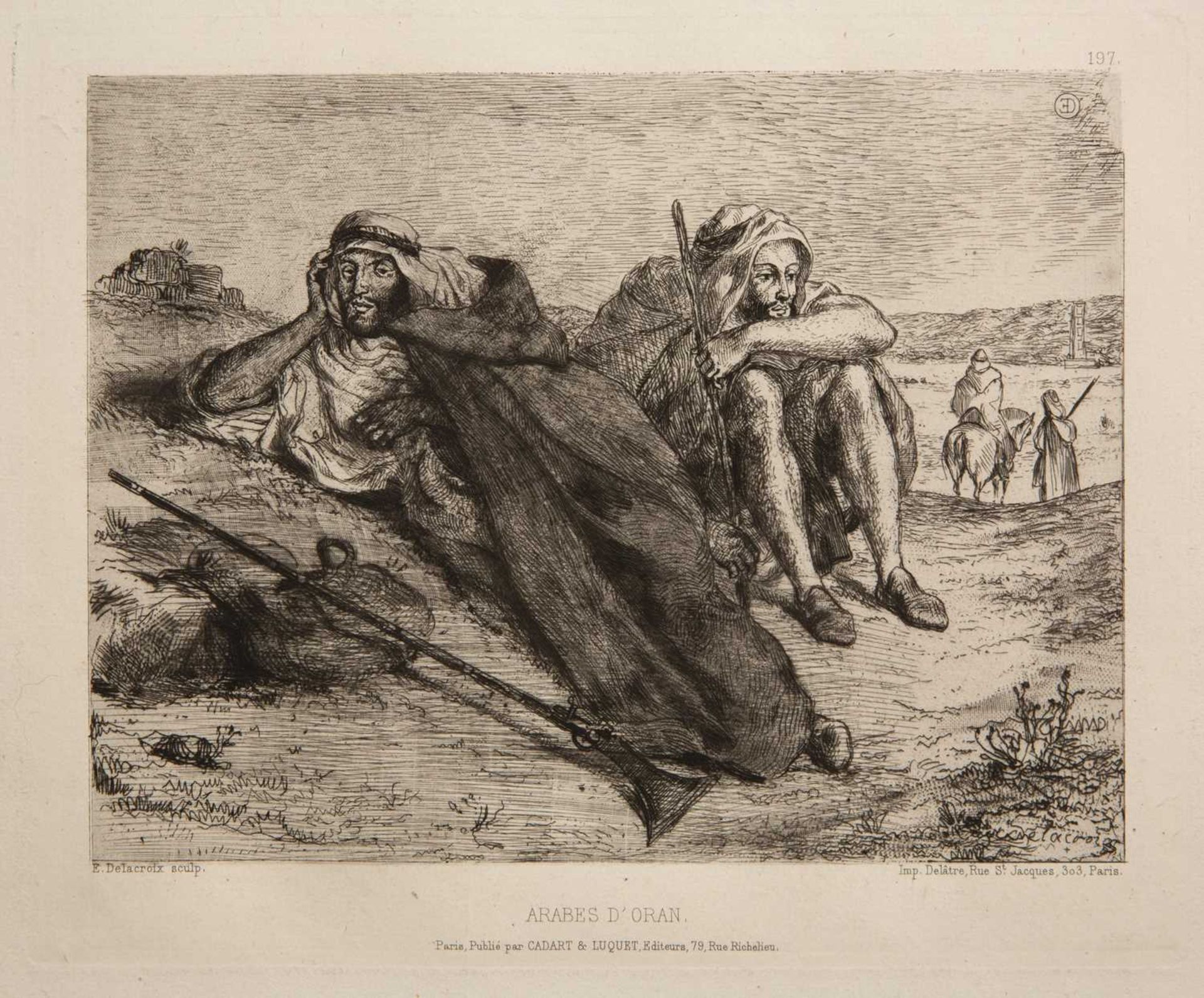 Frederick Villot after Delacroix 'Cavalier', etching, 16 x 12cm; another - two figures at a square - Image 3 of 4