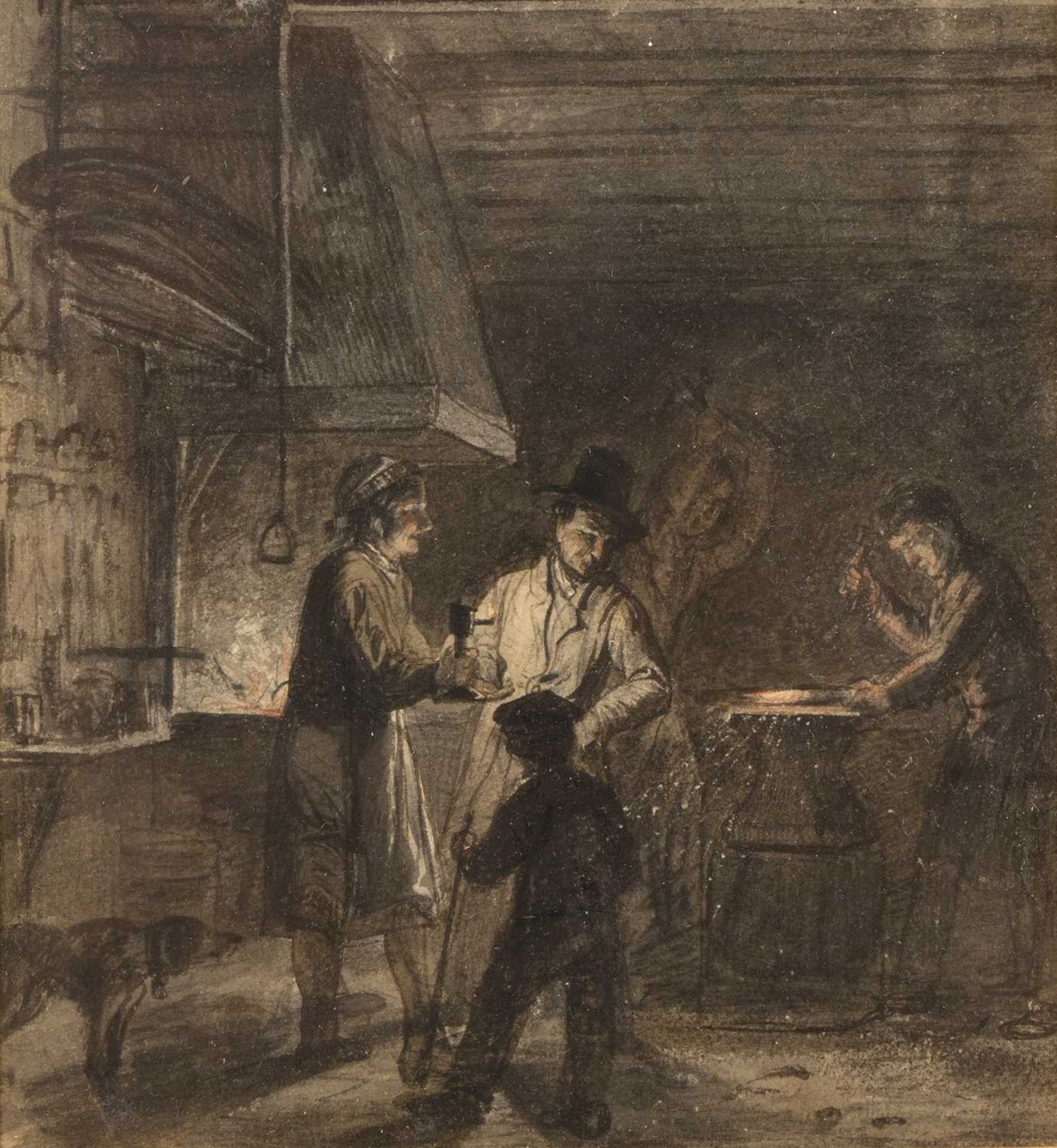 Attributed to George Gillis van Haanen (1807-1876/81) The Blacksmith's Forge, pen, ink and