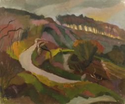 Harry Barr (1896-1987) A moorland track with distant trees, oil on canvas, 51 x 61cm