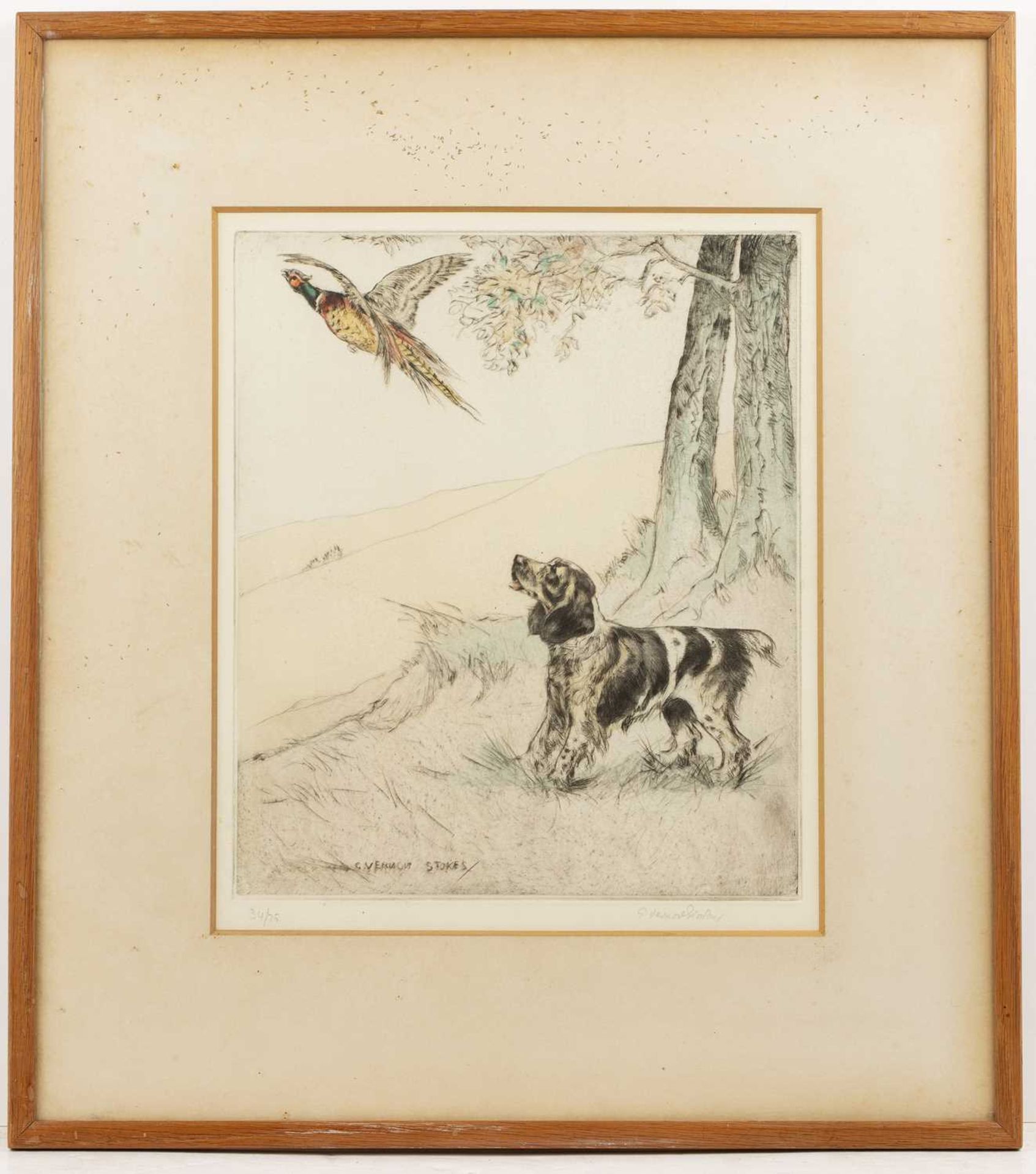 George Vernon Stokes (1873-1954) On the scent, hand-coloured, etching, signed and numbered 66/75 - Image 3 of 6