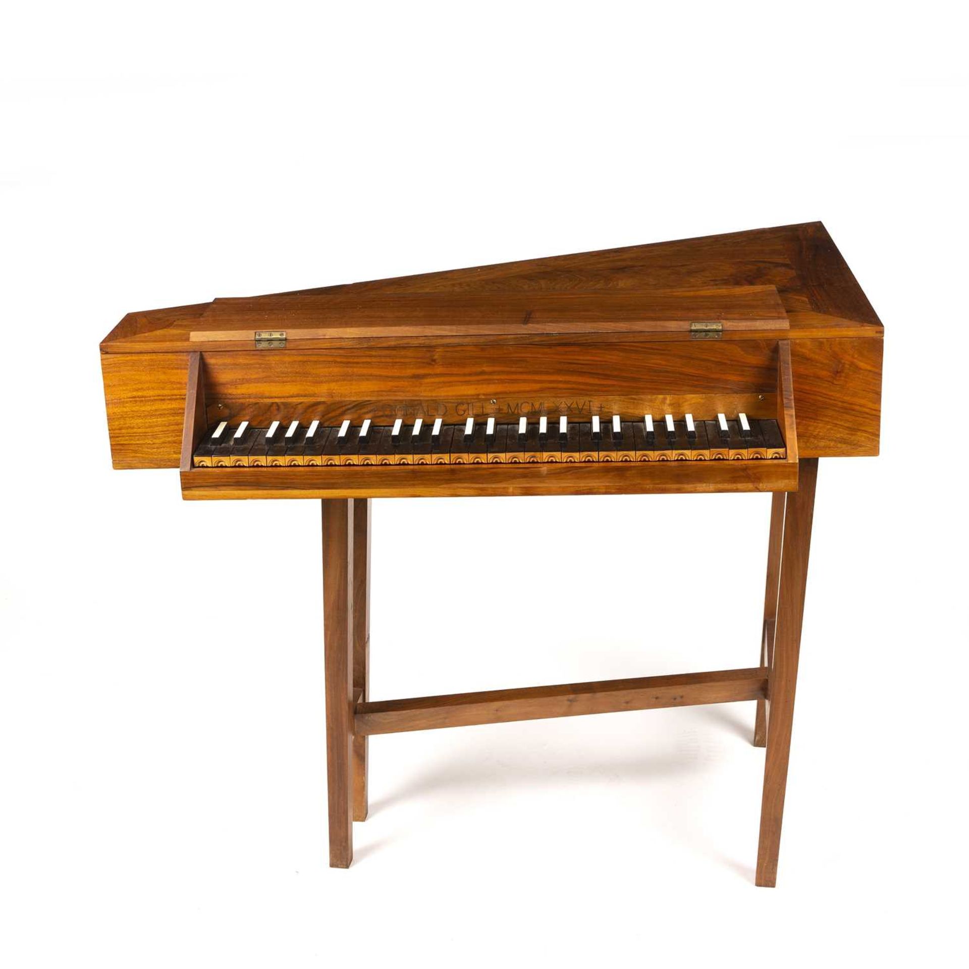 A walnut cased spinet by Donald Gill 1976 on square section stand, 100cm wide Prov: Mallams sale - Image 2 of 5