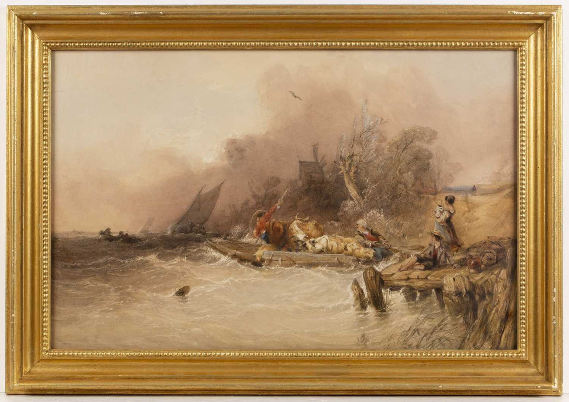 Charles Bentley (1806-1854) The Ferry, signed and dated 184..., watercolour, 38 x 59cm - Bild 2 aus 3