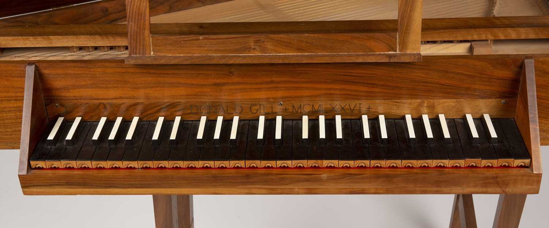 A walnut cased spinet by Donald Gill 1976 on square section stand, 100cm wide Prov: Mallams sale - Image 3 of 5