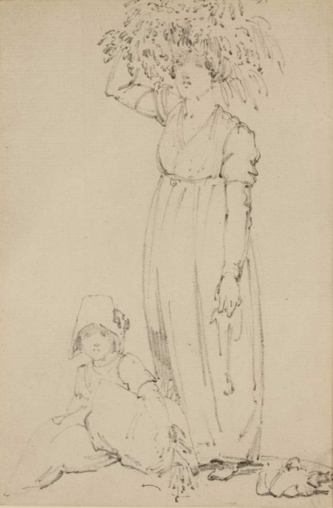 Thomas Uwins (1782-1857) Mother with child, pencil drawing, 14.5 x 10cm