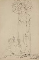 Thomas Uwins (1782-1857) Mother with child, pencil drawing, 14.5 x 10cm
