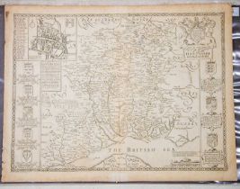 John Speed 'Hantshire described and divided' with inset plan of Winchester, engraving, 38 x 51cm;