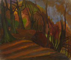 Harry Barr (1896-1987) An outlined forest edge, oil on canvas, 56 x 66cm; and one further – a tree