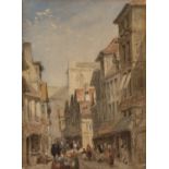 Follower of Louise Rayner (1832-1924) Street scene, possibly Rouen, watercolour, 16 x 12cm; 19th