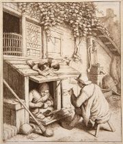 Adriaen van Ostade (1610-1685) The Cobbler (Bartsch 27, Hollstein 27 X/X), original etching 1671 but