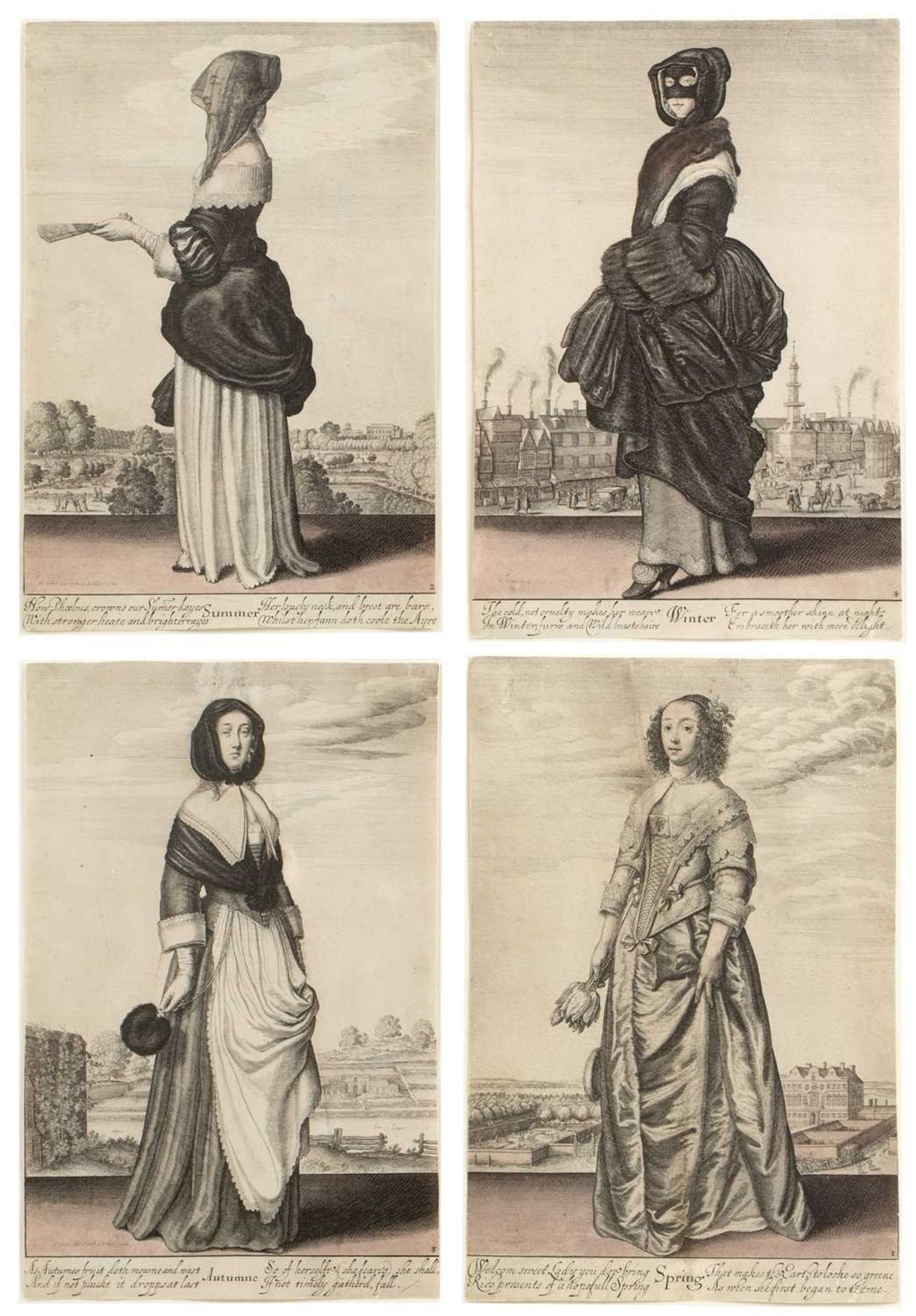 Wenceslaus Hollar 'Spring', 'Summer', 'Autumne' and 'Winter', plates 1-4, etchings with hand-