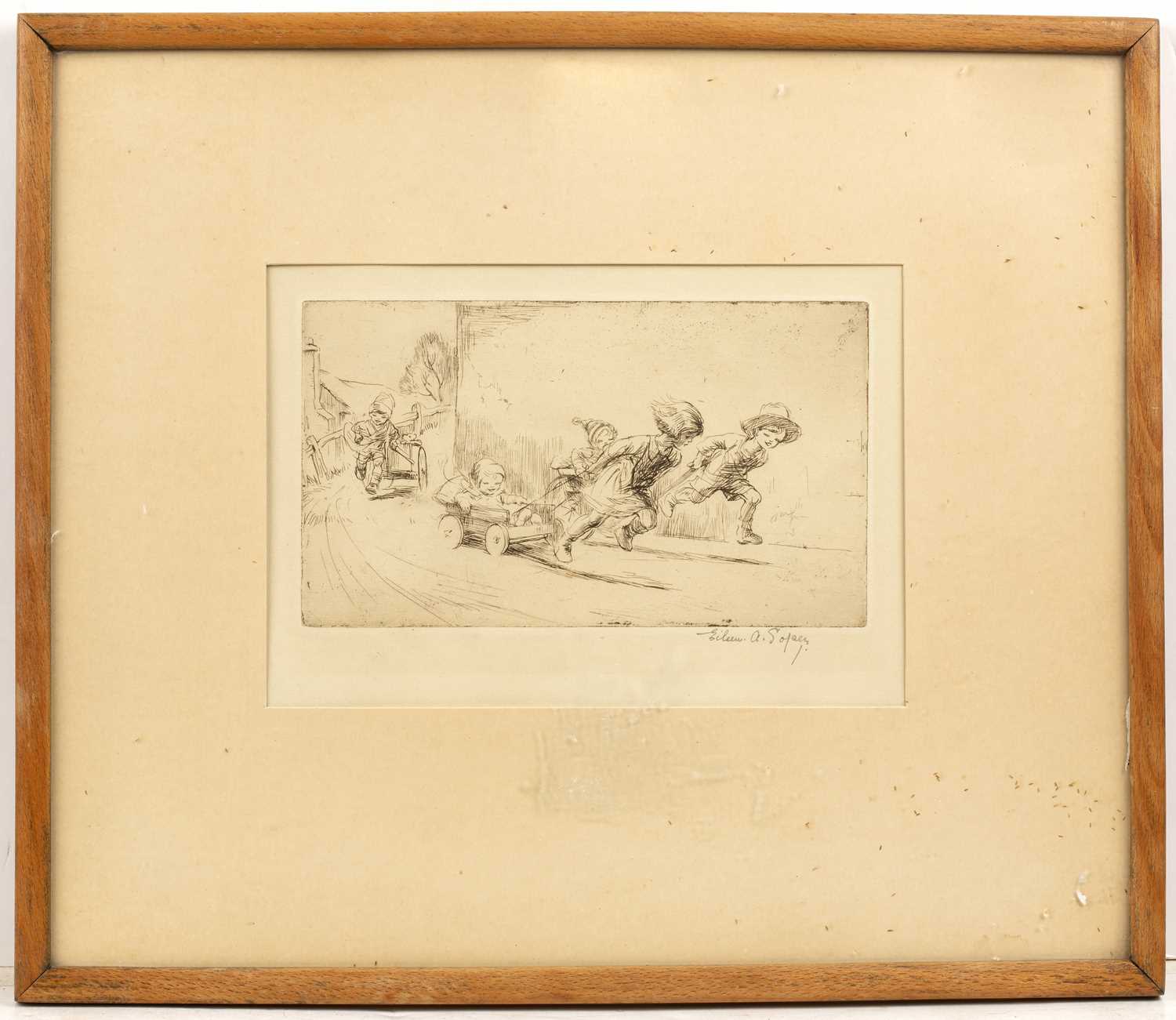 Eileen Soper (1905-1990) 'The Wheelbarrow Race', etching, pencil signed in the margin, 10 x 17. - Image 2 of 6