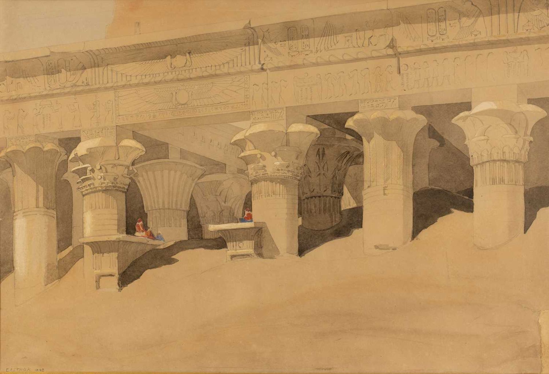 Follower of David Roberts (1796-1864) An Egyptian portico, pencil and watercolour, 36 x 52cm; and - Bild 2 aus 5