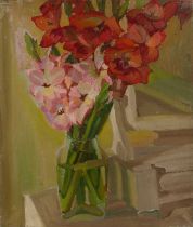 Harry Barr (1896-1987) Still life – gladioli in a glass vase, oil on canvas, 66 x 56cm