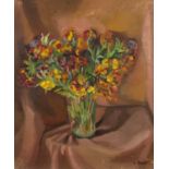 Harry Barr (1896-1987) Still life – wallflowers in a glass vase, oil on canvas, 61.5 x 51cm
