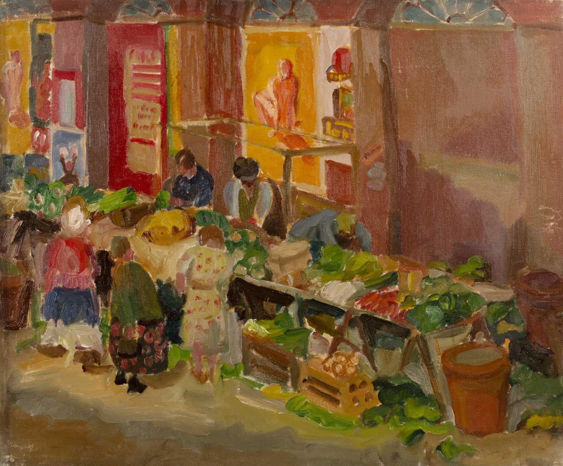 Harry Barr (1896-1987) Market day, oil on canvas, 51 x 61cm Light surface scratches to middle